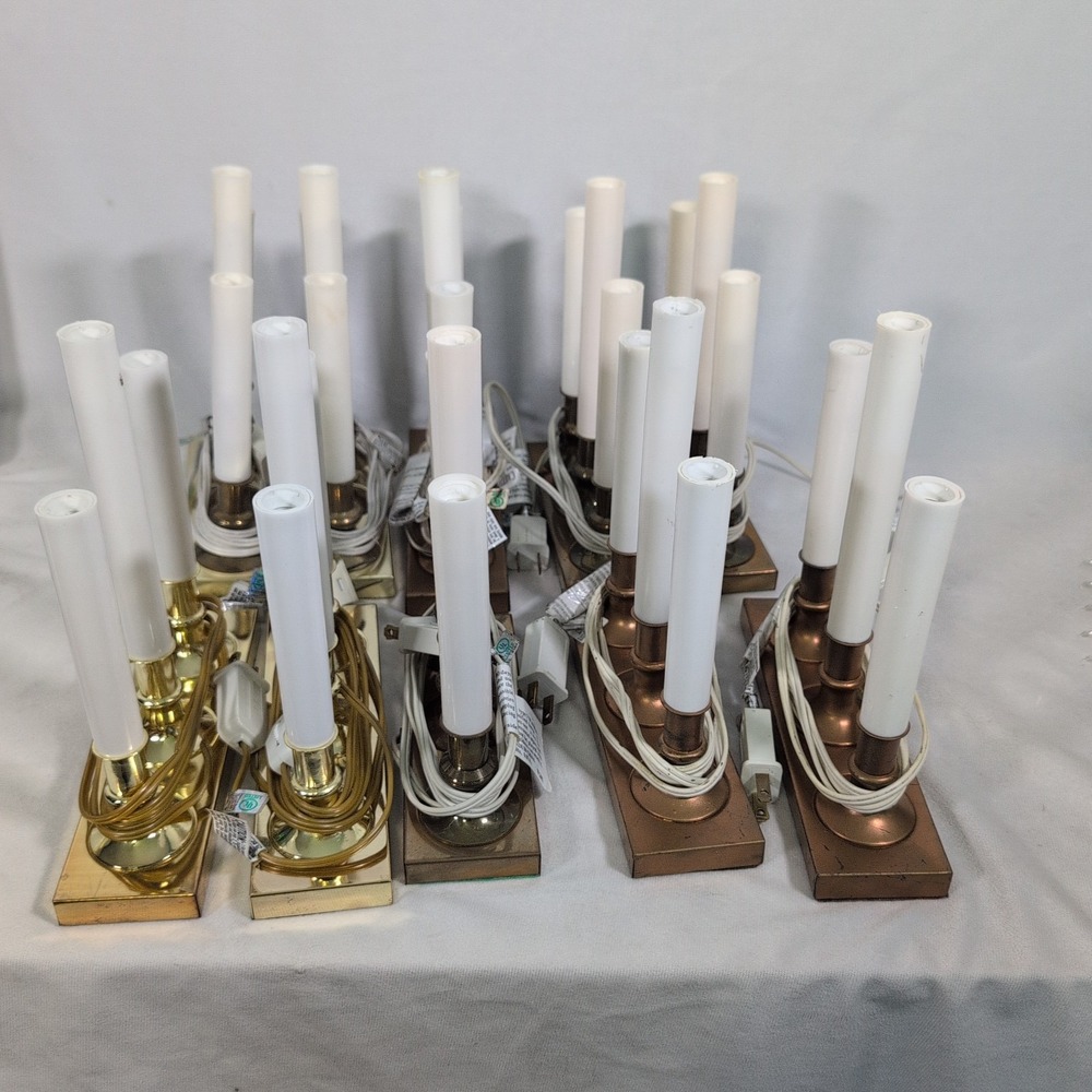 VTG Lot of 10 Triple Electric Light Candle Lamp Brass Base, China